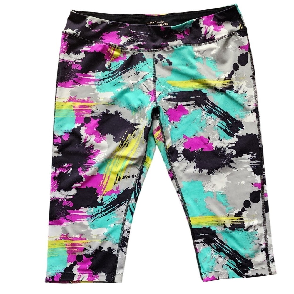 Impact Jillian Michaels Abstract Paint Splatter Capri Leggings Low Rise‎ XL